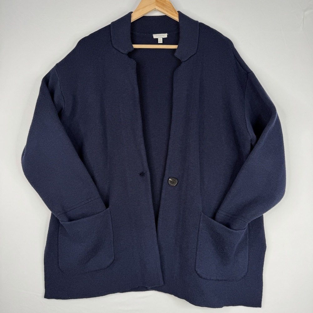 Talbots Blazer Womens SZ-XL Navy Sweater Cardigan Jacket 1 Button Patch Pockets